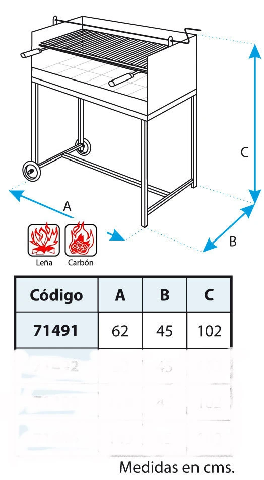 Barbacoa Argentina 62 Cm. Con Elevador 3 Barbacoa Argentina 62 Cm. Con Elevador - Imagen 3