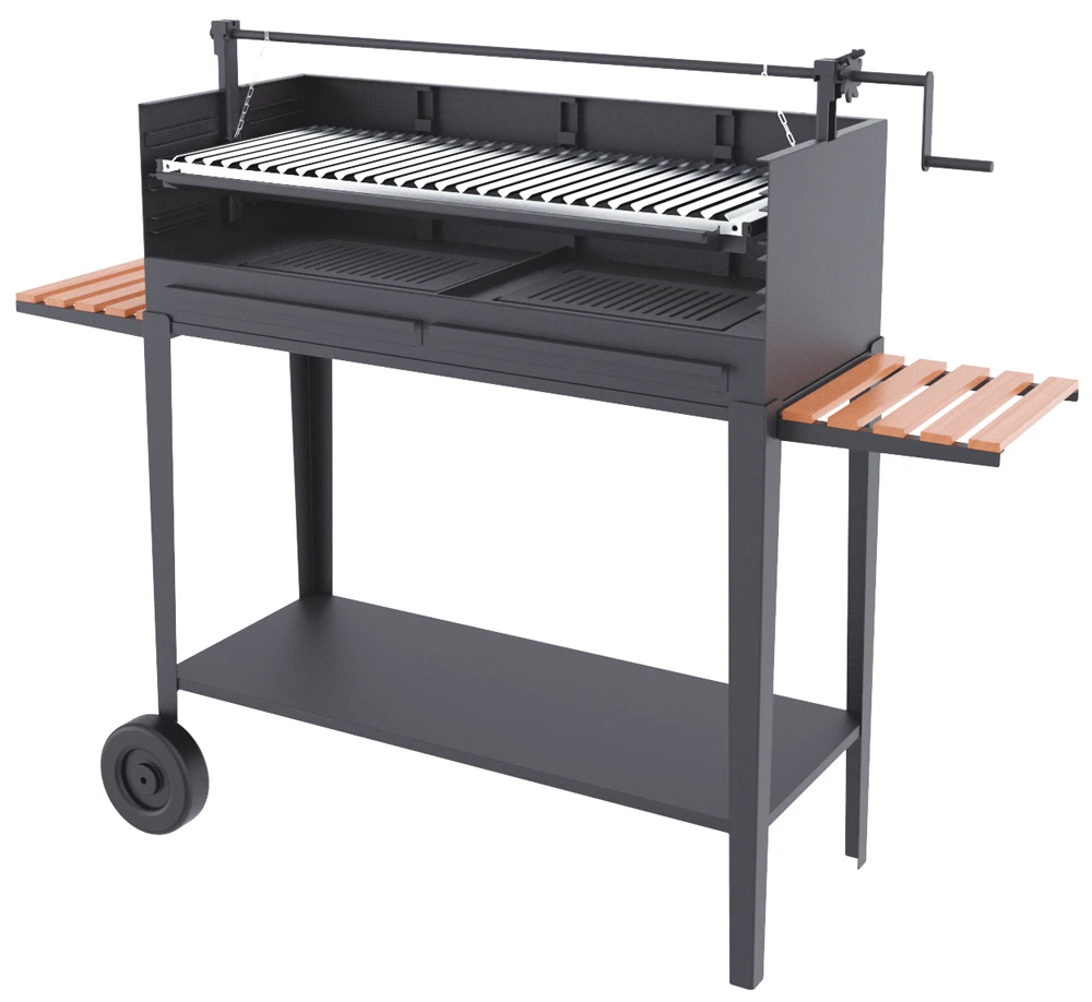 Barbacoa De Carbón Y Leña 100 Cm Con Elevador Y Carro